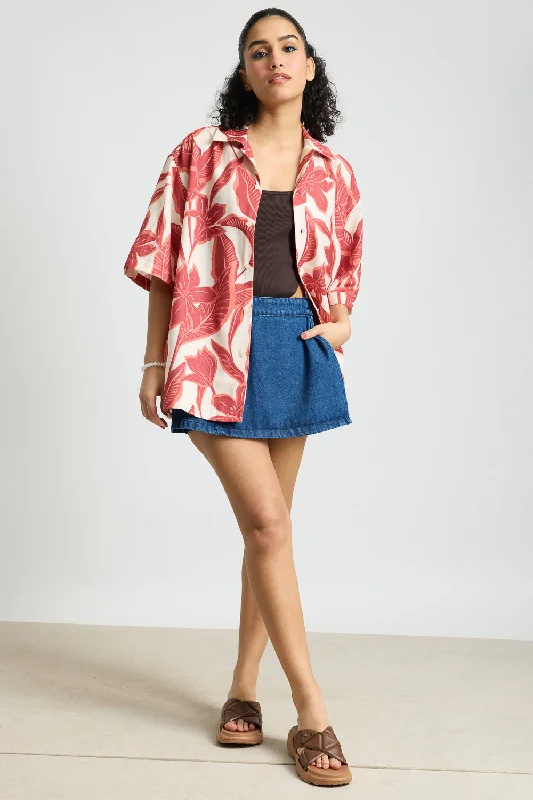 Personalized Layout Personalized Layout Red Flower Women's Resort Shirt