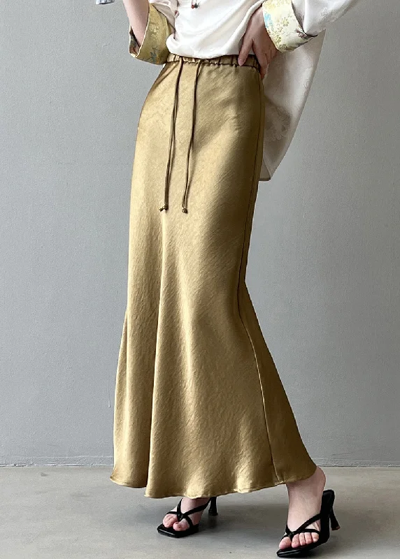 Romantic Fresh Style Romantic Fresh Style Boutique Gold Drawstring High Waist Draping Silk Skirts Fall Romantic Fresh Style Romantic Fresh Style Boutique Gold Drawstring High Waist Draping Silk Skirts Fall
