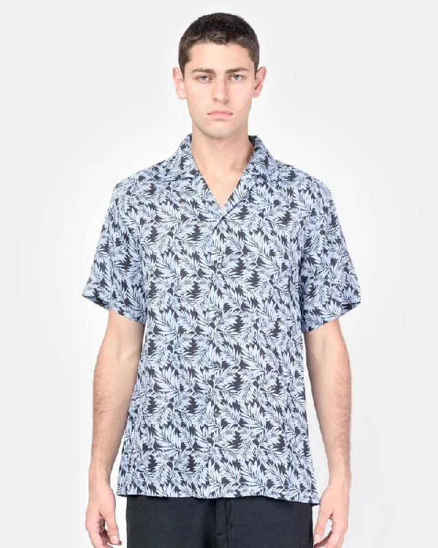 Rock Short Design Rock Short Design Camp Shirt in Blue Linen Floral