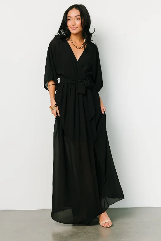 Elegant Lapel Style Elegant Lapel Style Kia Kimono Maxi Dress | Black