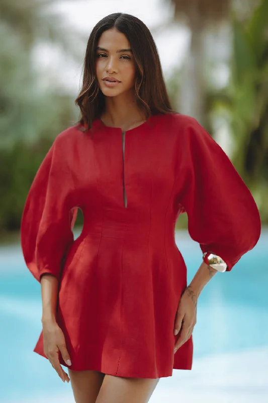 Romantic Lightness Romantic Lightness YAOURA LINEN MINI DRESS - RED