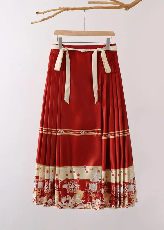 Personalized Street Style Personalized Street Style New Red Wrinkled Lace Up Print Cotton Skirts Fall Personalized Street Style Personalized Street Style New Red Wrinkled Lace Up Print Cotton Skirts Fall