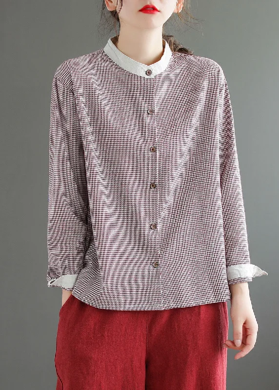Romantic Retro Style Romantic Retro Style Red Plaid Patchwork Cotton Blouse Top Button Long Sleeve Romantic Retro Style Romantic Retro Style Red Plaid Patchwork Cotton Blouse Top Button Long Sleeve