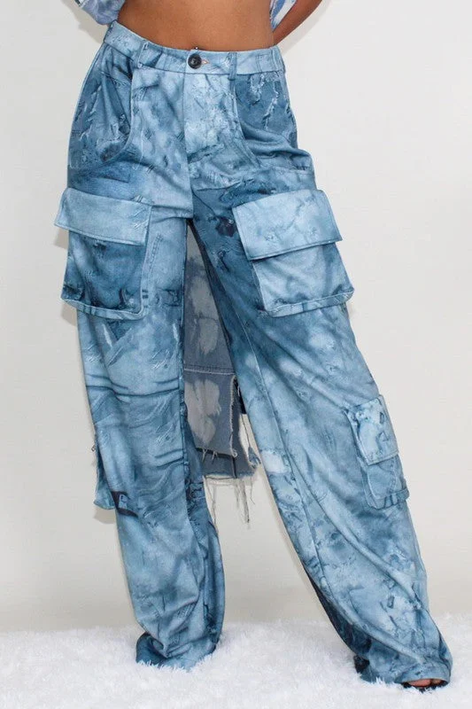 Simple Daily Wear Simple Daily Wear Trendy Tie Dye Cargo Jeans