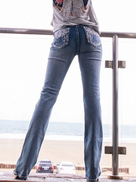 Romantic Pastoral Style Romantic Pastoral Style Grace In LA EB-61300 Womens Aztec Embellished Easy Fit Bootcut Jeans