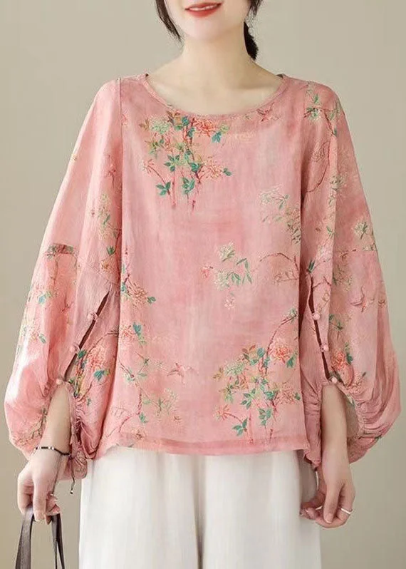 Urban Wear Trends Urban Wear Trends Unique Pink O Neck Print Patchwork Cotton Top Lantern Sleeve Urban Wear Trends Urban Wear Trends Unique Pink O Neck Print Patchwork Cotton Top Lantern Sleeve
