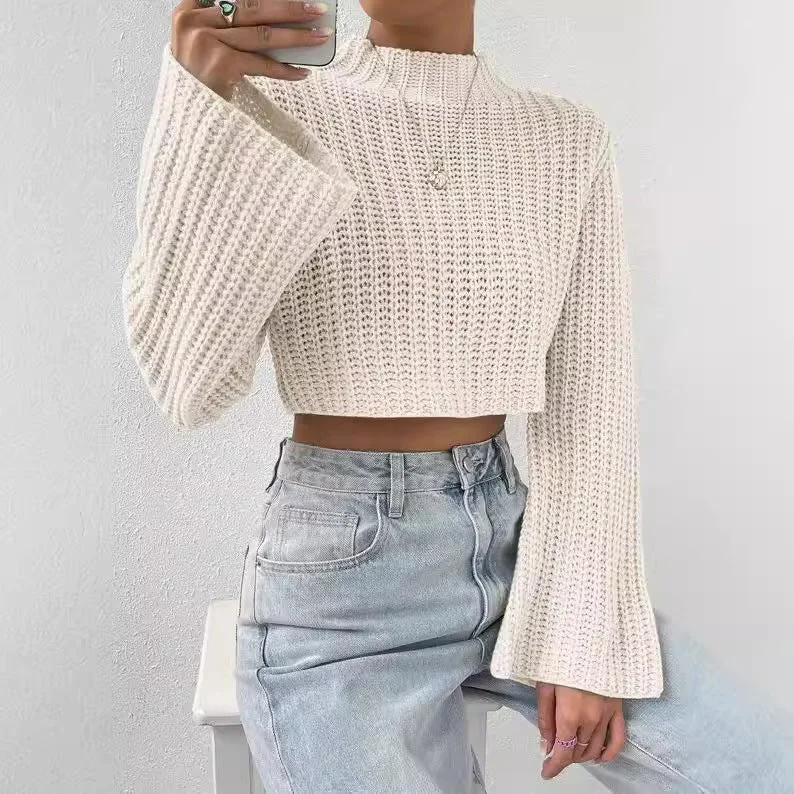 Chic Street Look Trends Chic Street Look Trends Casual Trumpet Sleeves Short Pullover Sweaters Chic Street Look Trends Chic Street Look Trends Casual Trumpet Sleeves Short Pullover Sweaters