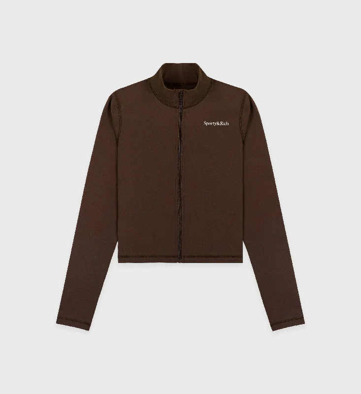 Casual Cartoon Style Casual Cartoon Style Serif Logo Sports Jacket - Chocolate/White Casual Cartoon Style Casual Cartoon Style Serif Logo Sports Jacket - Chocolate/White