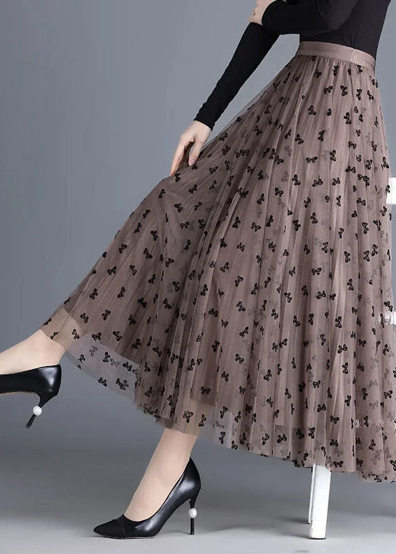 Casual Light Style Casual Light Style Modern Brown Butterfly Wear On Both Sides Tulle Pleated Skirts Spring Casual Light Style Casual Light Style Modern Brown Butterfly Wear On Both Sides Tulle Pleated Skirts Spring