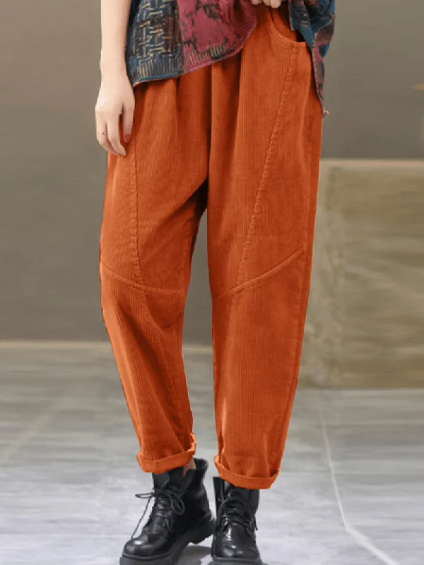 Romantic Chiffon Style Romantic Chiffon Style Women Corduroy Elastic Waist Side Pockets Solid Color Ankle Length Casual Pants Romantic Chiffon Style Romantic Chiffon Style Women Corduroy Elastic Waist Side Pockets Solid Color Ankle Length Casual Pants