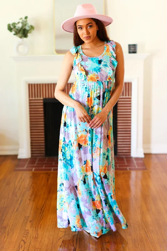 Bold Luxe Style Bold Luxe Style Feeling Elegant Seafoam Floral Print Ruffle Maxi Dress Bold Luxe Style Bold Luxe Style Feeling Elegant Seafoam Floral Print Ruffle Maxi Dress