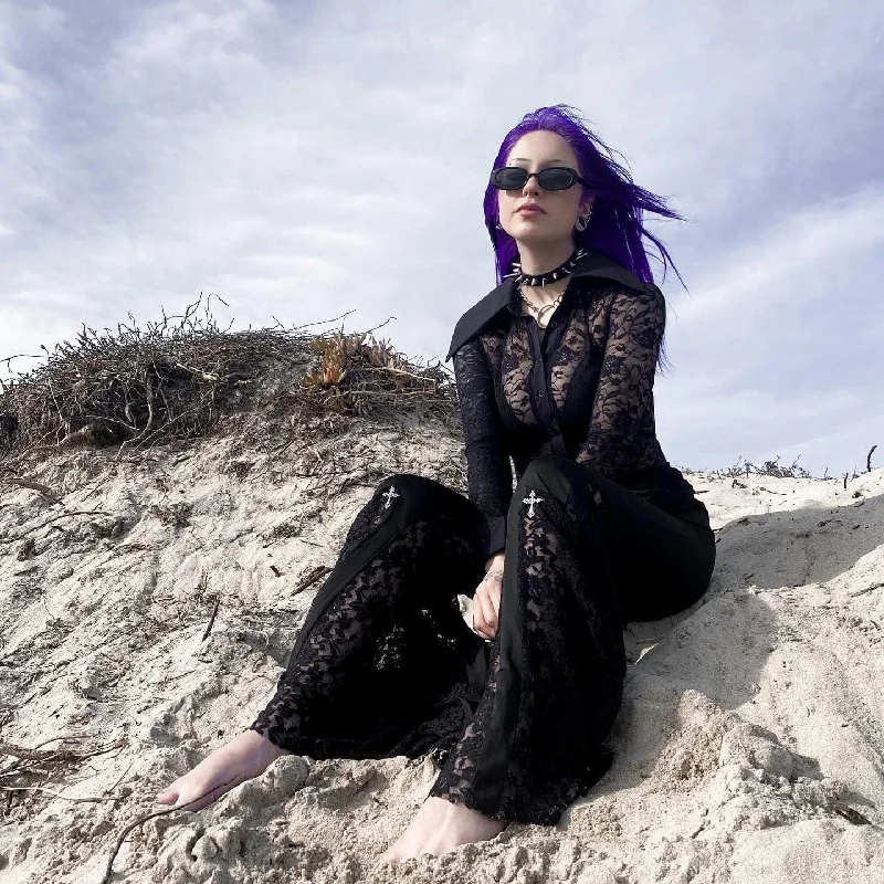 Elegant And Unique Charm Elegant And Unique Charm Women's Gothic Lace Splice Flared Pants Elegant And Unique Charm Elegant And Unique Charm Women's Gothic Lace Splice Flared Pants