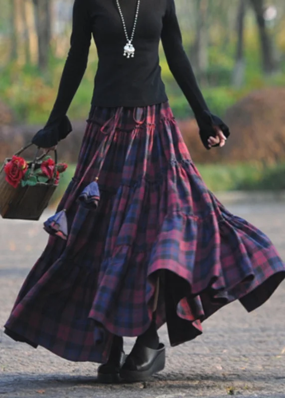 Simple Design Sense Simple Design Sense Ethnic Atyle Mulberry Plaid Wrinkled Patchwork Exra Large Hem Cotton Skirts Spring Simple Design Sense Simple Design Sense Ethnic Atyle Mulberry Plaid Wrinkled Patchwork Exra Large Hem Cotton Skirts Spring