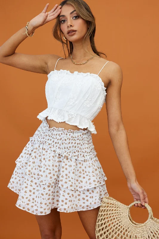 Elegant And Unique Charm Elegant And Unique Charm Sylvie Shirred Waist Layered Mini Skirt White Elegant And Unique Charm Elegant And Unique Charm Sylvie Shirred Waist Layered Mini Skirt White
