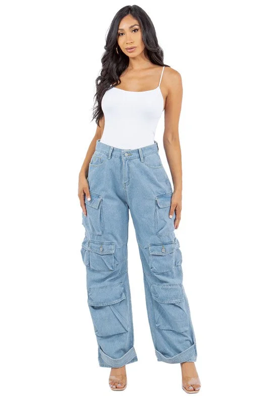 Casual Basic Style Casual Basic Style Sexy Cargo Denim Pants
