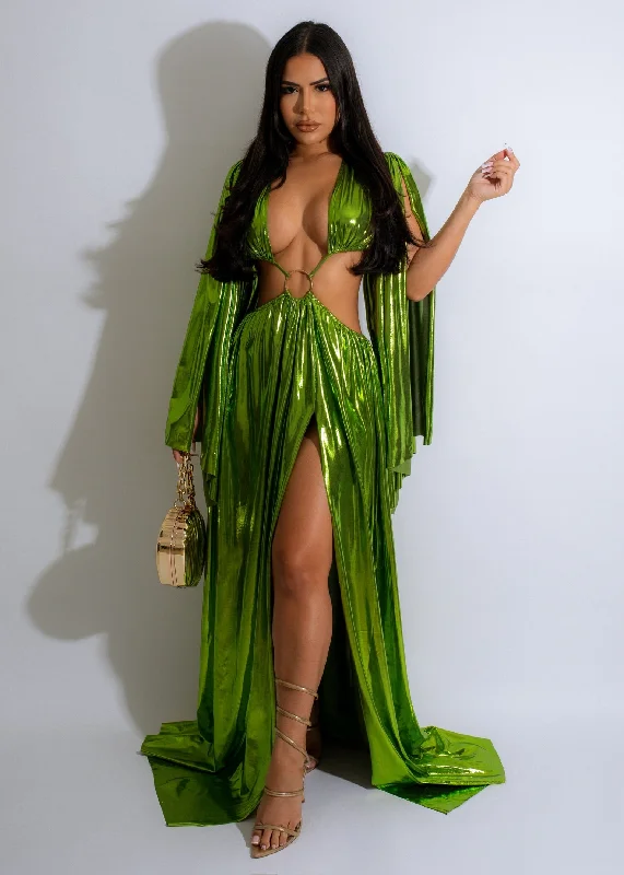 Chic Style Chic Style Portrait Of Our Love Metallic Maxi Dress Green