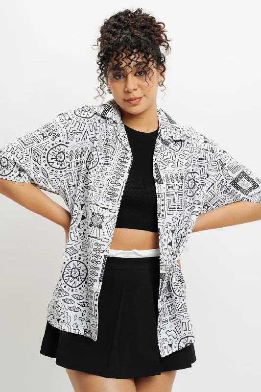 Distinctive Personality Distinctive Personality Neo Aztec Resort Collar Women's Shirt Distinctive Personality Distinctive Personality Neo Aztec Resort Collar Women's Shirt