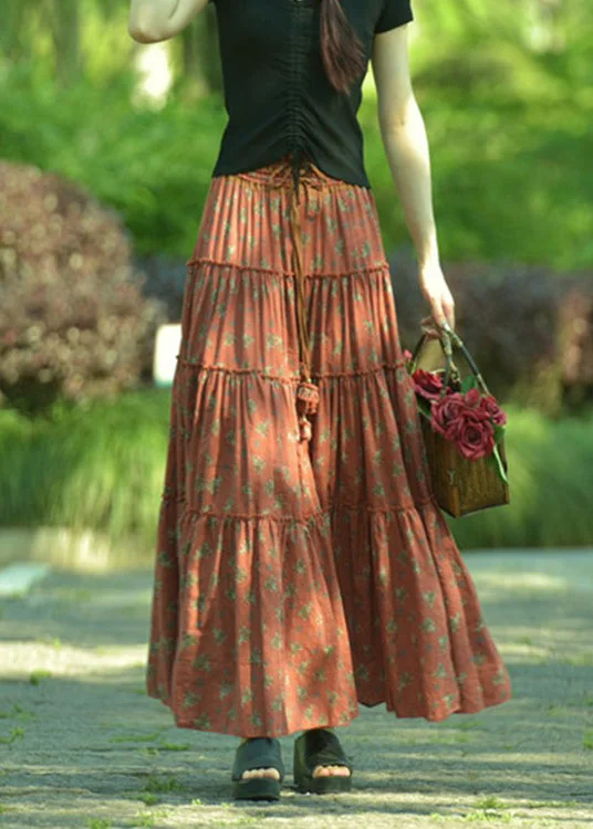 Simple Casual Feeling Simple Casual Feeling Boutique Orange Wrinkled Print Exra Large Hem Cotton Skirts Spring Simple Casual Feeling Simple Casual Feeling Boutique Orange Wrinkled Print Exra Large Hem Cotton Skirts Spring