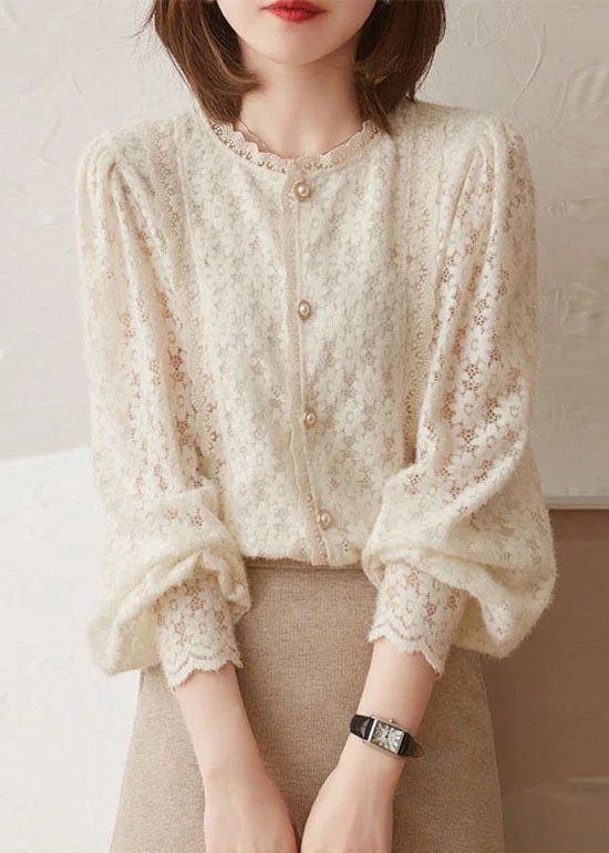 Romantic Skirt Style Romantic Skirt Style Plus Size Beige Hollow Out button lace Patchwork tops lantern sleeve Romantic Skirt Style Romantic Skirt Style Plus Size Beige Hollow Out button lace Patchwork tops lantern sleeve