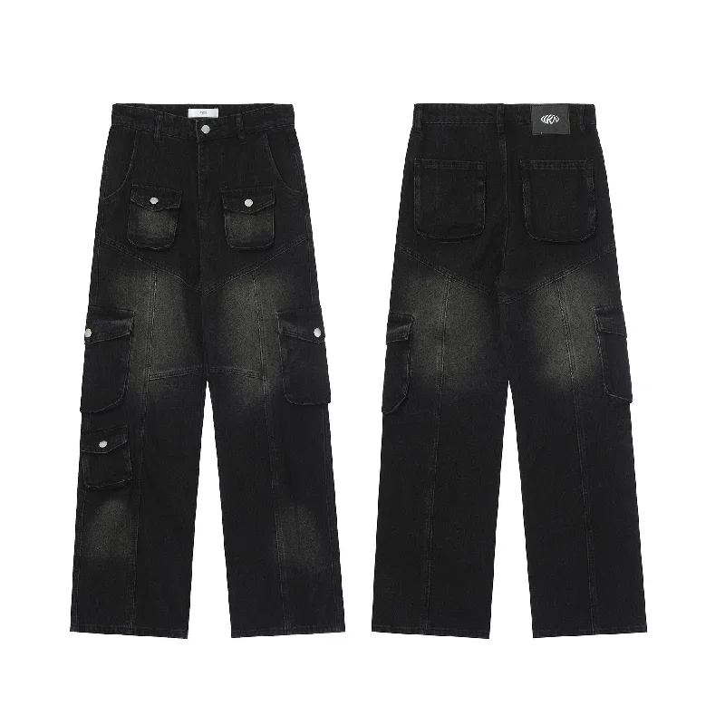 Romantic Tulle Skirt Romantic Tulle Skirt Men's Solid Color Multi-pocket Cargo Jeans
