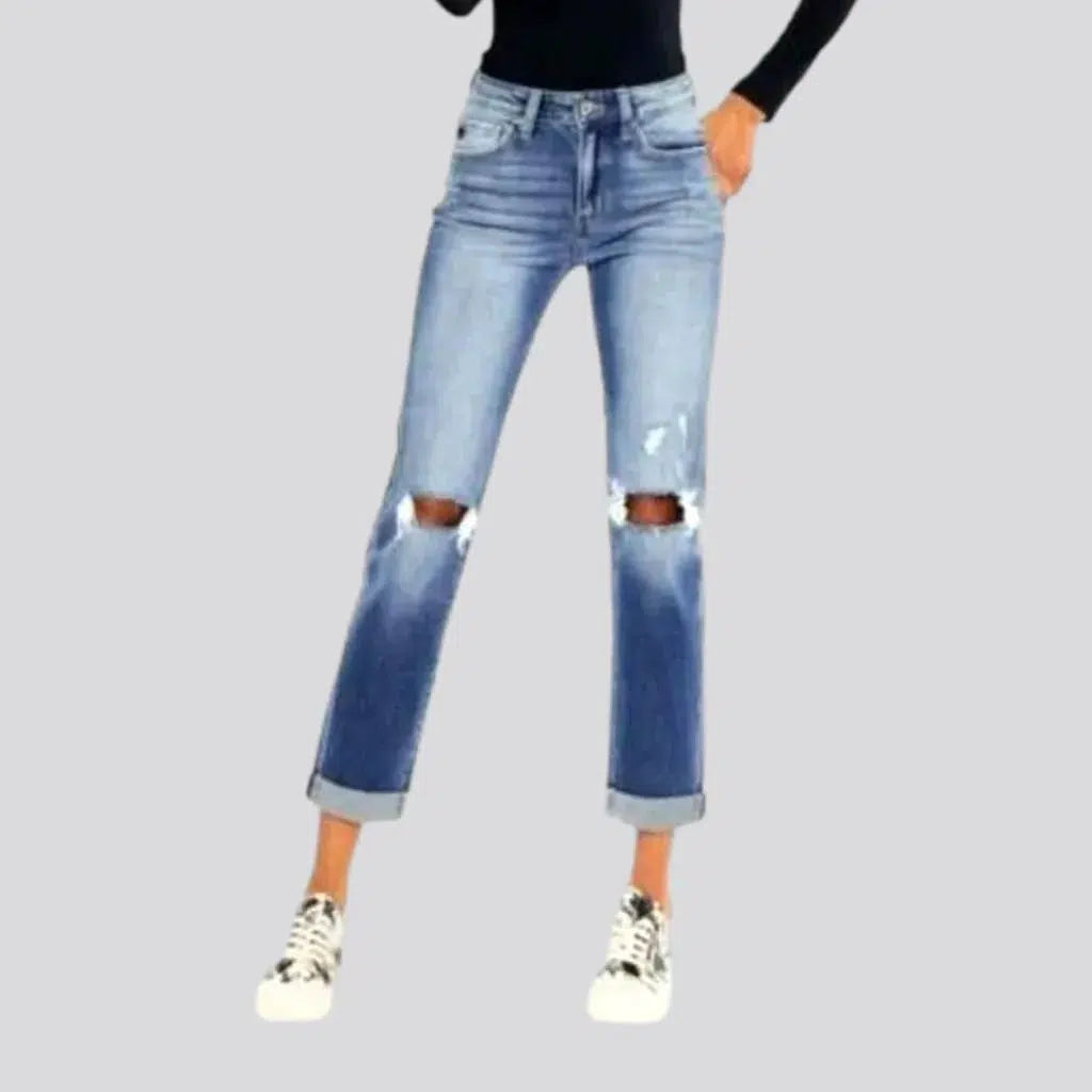 Simple Fashion Style Simple Fashion Style Mid-waist rolled-hem jeans for ladies