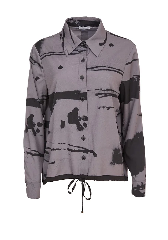 Comfortable Outfits Comfortable Outfits Naya Printed Drawstring Hem Shirt, Grey & Black Comfortable Outfits Comfortable Outfits Naya Printed Drawstring Hem Shirt, Grey & Black