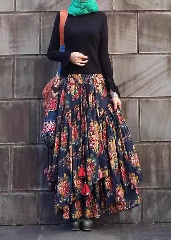 Simple Cotton Style Simple Cotton Style Ethnic Style Printed Cotton Large Hem Asymmetrical Skirt Spring Simple Cotton Style Simple Cotton Style Ethnic Style Printed Cotton Large Hem Asymmetrical Skirt Spring