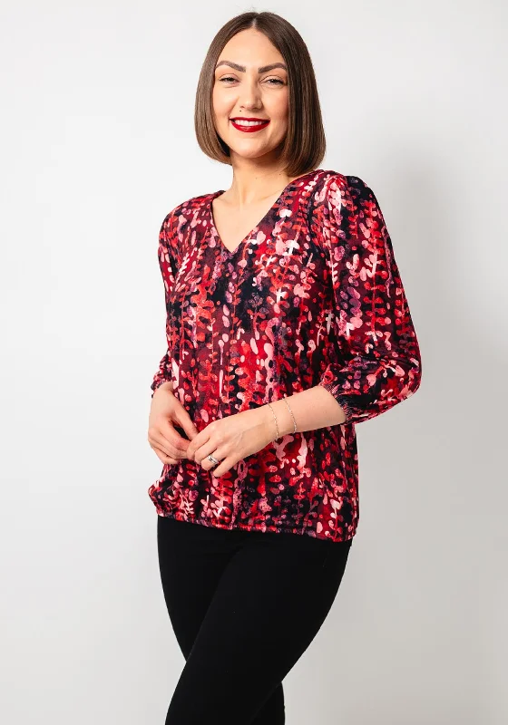 Leisure Time Leisure Time Leon Collection Abstract Print V Neck Top, Red