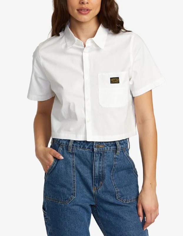 Personalized Text Personalized Text Recession II Crop Short Sleeve Buttondown Shirt