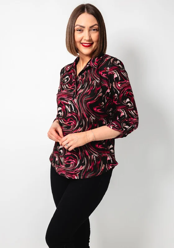 Casual Simple Style Casual Simple Style Leon Collection Swirl Print Jersey Blouse, Black Casual Simple Style Casual Simple Style Leon Collection Swirl Print Jersey Blouse, Black