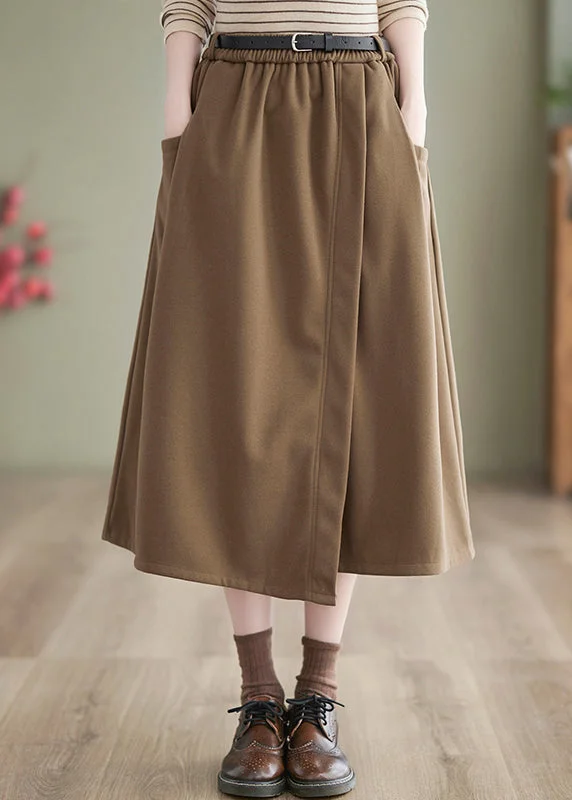 Personalized Contrast Design Personalized Contrast Design New Khaki Pockets Elastic Waist Woolen Skirts Spring Personalized Contrast Design Personalized Contrast Design New Khaki Pockets Elastic Waist Woolen Skirts Spring