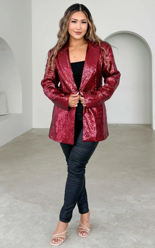 Casual Fashion Casual Fashion Charlie Sequin Blazer - Wine
