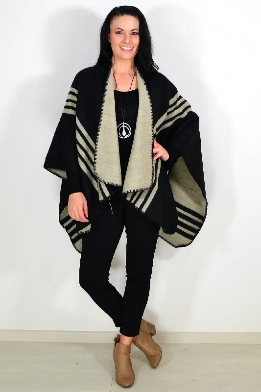 Trendy Clothing Trendy Clothing Reversible Beige Black Wool Blend Wrap