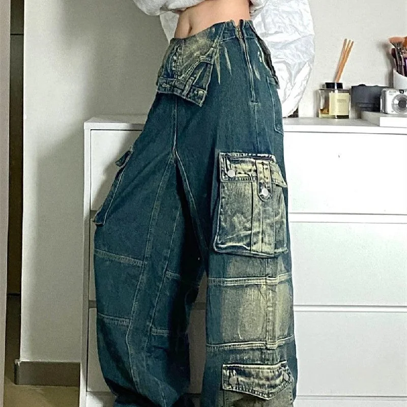 Rock Street Items Rock Street Items Plus Size Retro Washed Cargo Jeans Women
