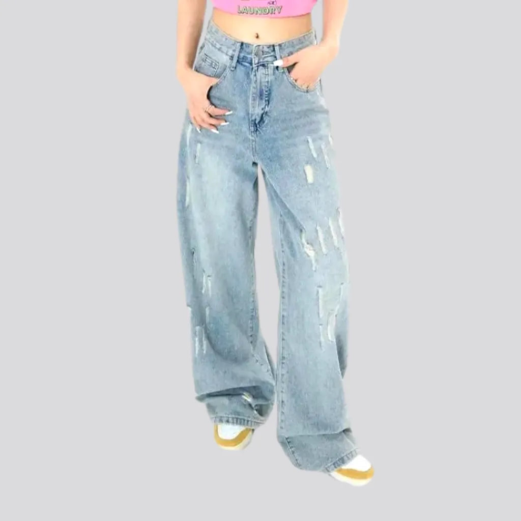 Elegant High Waist Style Elegant High Waist Style Light-wash floor-length jeans for ladies Elegant High Waist Style Elegant High Waist Style Light-wash floor-length jeans for ladies