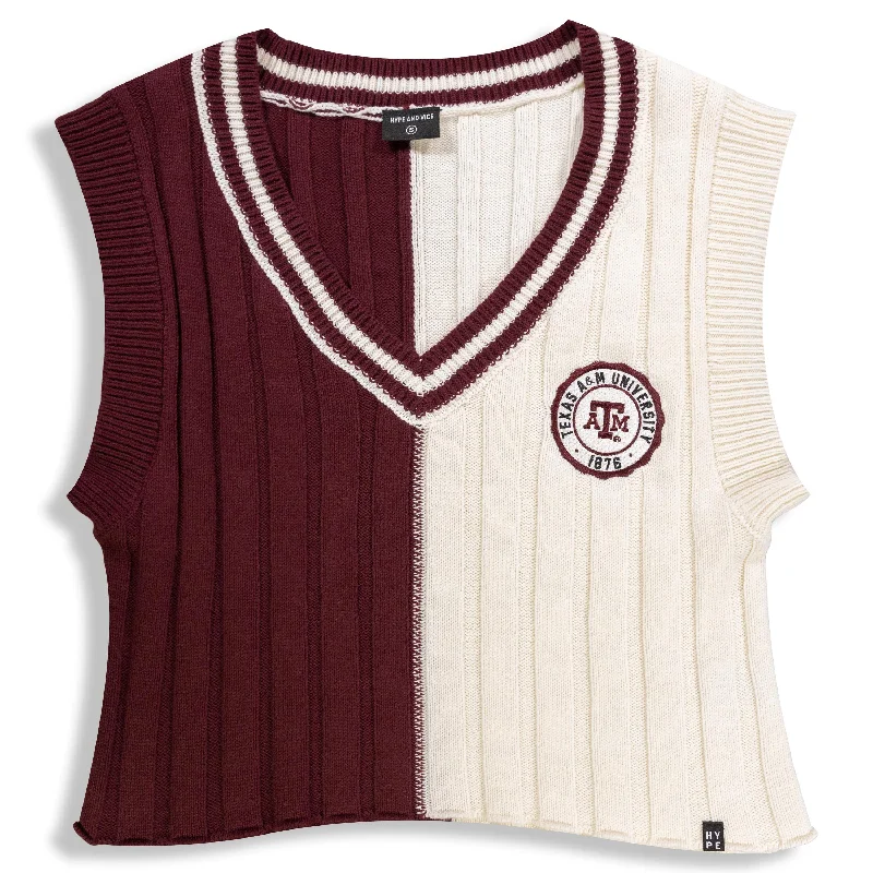 Rock Short Design Rock Short Design Texas A&M University Dark Maroon & Cream Chloe Knit Vest Top Rock Short Design Rock Short Design Texas A&M University Dark Maroon & Cream Chloe Knit Vest Top