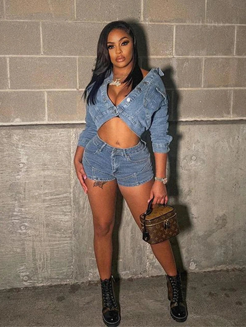 Elegant And Generous Elegant And Generous Cowboy Long Sleeve Broken Holes Denim Streetwear Crop Jacket Elegant And Generous Elegant And Generous Cowboy Long Sleeve Broken Holes Denim Streetwear Crop Jacket