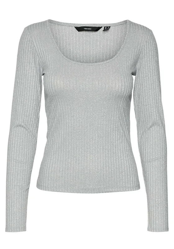 Elegant And Luxurious Feeling Elegant And Luxurious Feeling Vero Moda Cora Ribbed Glitter Top, Silver Elegant And Luxurious Feeling Elegant And Luxurious Feeling Vero Moda Cora Ribbed Glitter Top, Silver