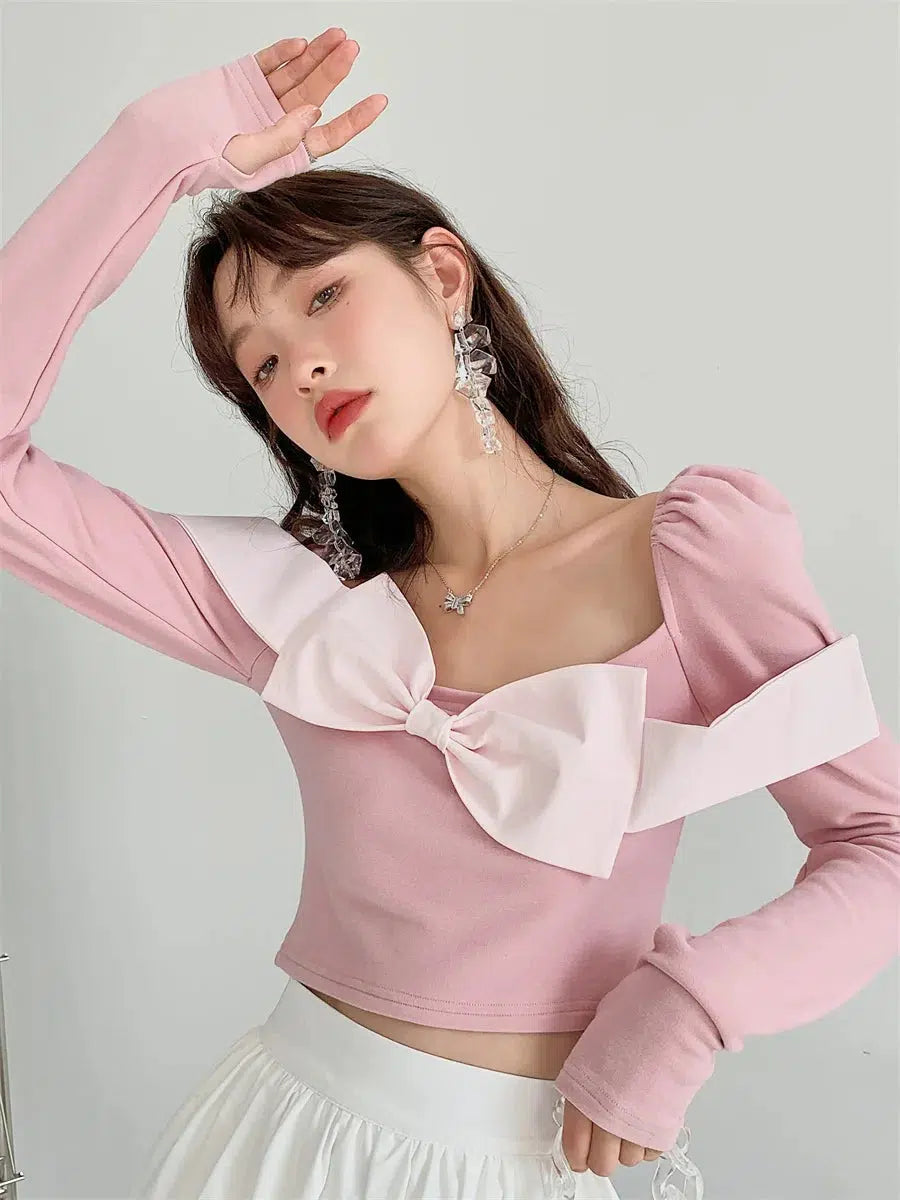 Personalized Printing Design Personalized Printing Design Puff Shoulder Bow Crop Top