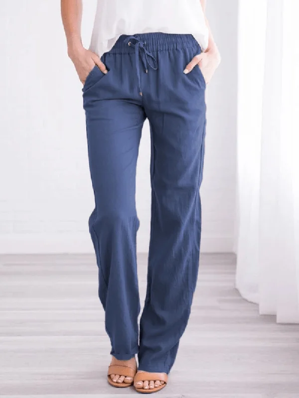Elegant And Noble Style Elegant And Noble Style Women Casual Solid Color Elastic Waist Straight Pants Elegant And Noble Style Elegant And Noble Style Women Casual Solid Color Elastic Waist Straight Pants