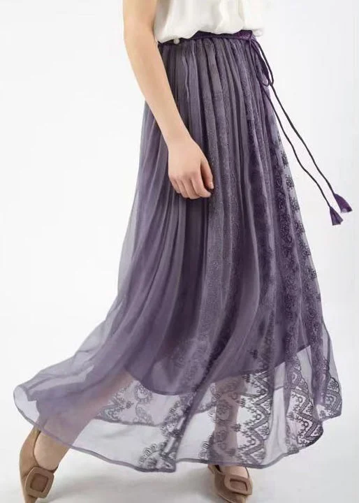 Leisure Time Leisure Time Italian Purple Wrinkled Embroideried Lace Up Silk Skirts Spring Leisure Time Leisure Time Italian Purple Wrinkled Embroideried Lace Up Silk Skirts Spring