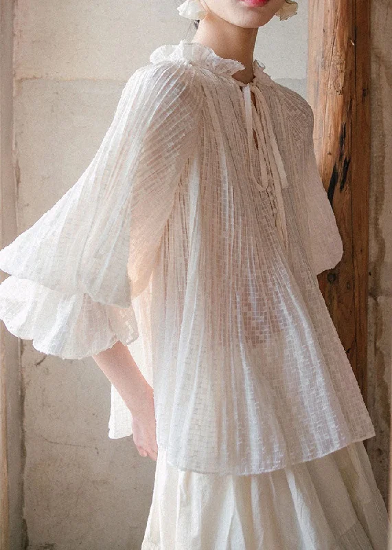 Casual Matching Style Casual Matching Style Bohemian White Ruffled Lace Up Cotton Blouses Lantern Sleeve Casual Matching Style Casual Matching Style Bohemian White Ruffled Lace Up Cotton Blouses Lantern Sleeve