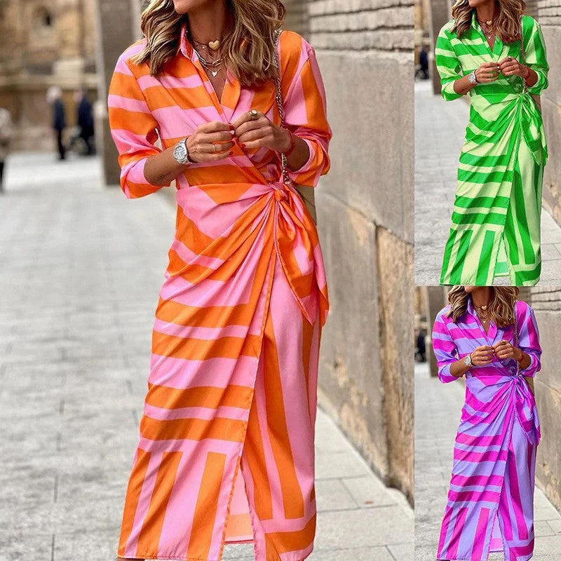 Casual Comfort Casual Comfort Fashion Striped Long Sleeves Shirt Dresses