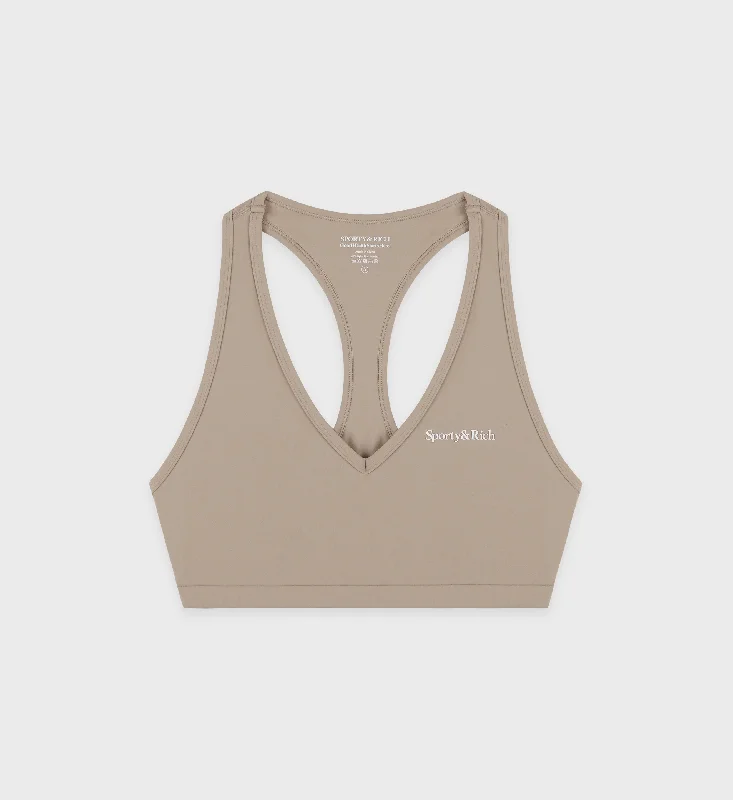 Cozy Wear Cozy Wear Serif Logo V Neck Sports Bra - Elephant/White