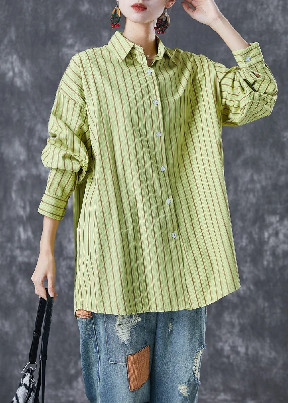 Simple Design Sense Simple Design Sense Art Grass Green Oversized Striped Cotton Blouses Summer Simple Design Sense Simple Design Sense Art Grass Green Oversized Striped Cotton Blouses Summer