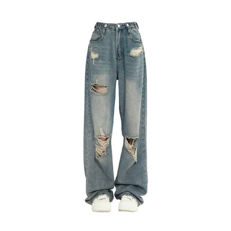 Simple Classic Style Simple Classic Style American Vintage Ripped Jeans Girl