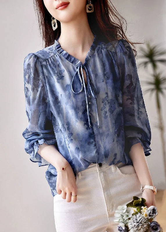 Personalized Independent Style Personalized Independent Style Classy Blue Ruffled Print Patchwork Chiffon Shirts Top Long Sleeve Personalized Independent Style Personalized Independent Style Classy Blue Ruffled Print Patchwork Chiffon Shirts Top Long Sleeve