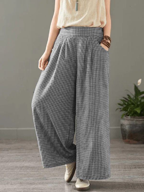 Casual Shopping Casual Shopping Women Plaid Print Elastic Waist Vintage Casual Loose Wide Leg Pants with Pockets Casual Shopping Casual Shopping Women Plaid Print Elastic Waist Vintage Casual Loose Wide Leg Pants with Pockets