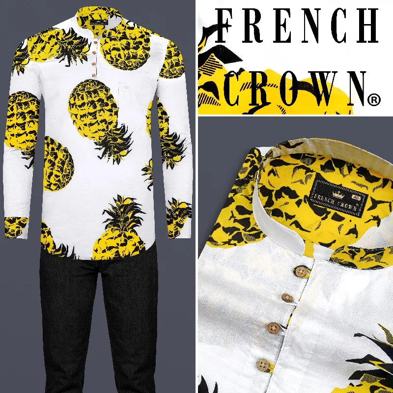 Casual Sports Suit Casual Sports Suit Bright White Premium Cotton Kurta Shirt with Pineapple Prints Casual Sports Suit Casual Sports Suit Bright White Premium Cotton Kurta Shirt with Pineapple Prints