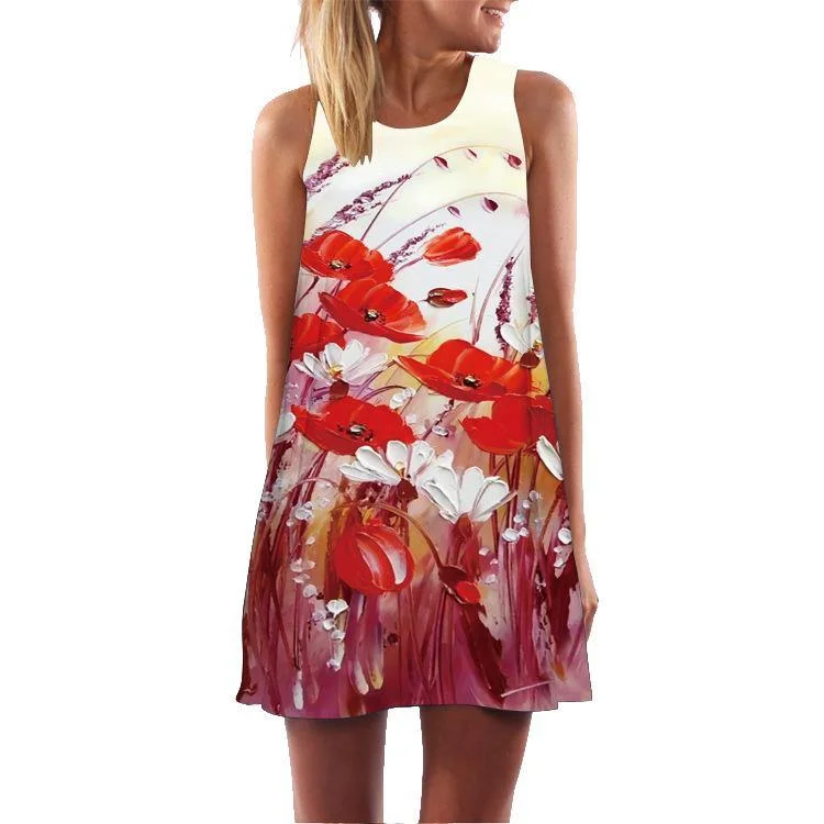 Personalized Heterogeneous Splicing Personalized Heterogeneous Splicing Summer 3D Floral Print Sleeveless Mini Short Dresses Personalized Heterogeneous Splicing Personalized Heterogeneous Splicing Summer 3D Floral Print Sleeveless Mini Short Dresses